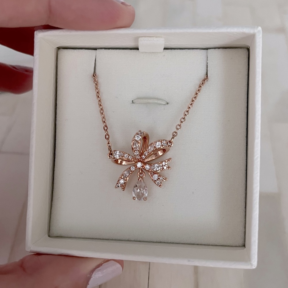 Swarovski Volta Rose Gold Crystal Bow Necklace
